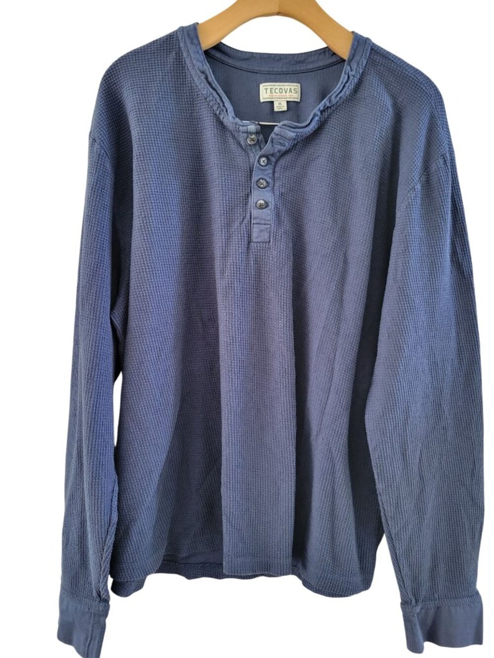 Tecovas Mens Blue Henley shirt size XL Waffle knit Western Cowboy Workwear